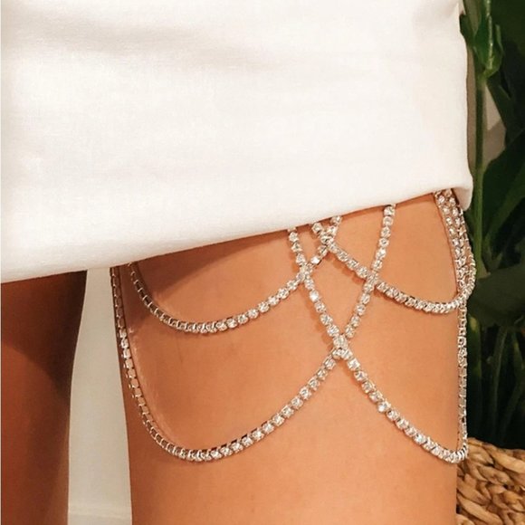 Rhinestone Multi Layered Crystal Leg Chain Thigh Chain Body Chain Body Jewelry - Picture 1 of 8